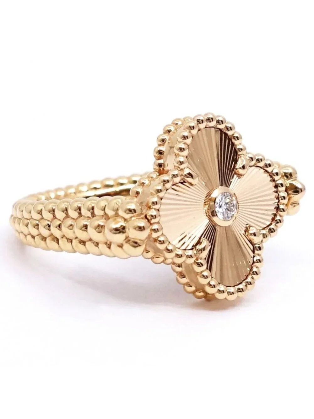 Van Cleef & Arpels 18K Pink Gold Vintage Alhambra Reversible Ring Guilloche
